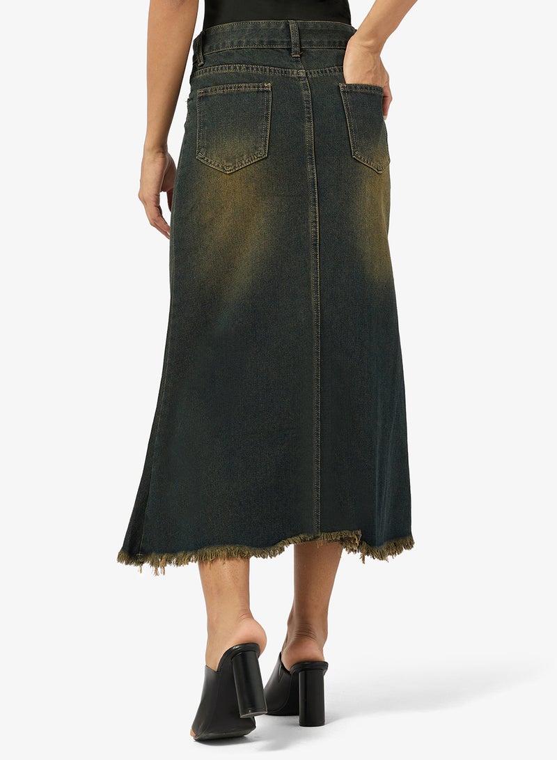 Ginger Denim A Line Midi Skirt - Image 2